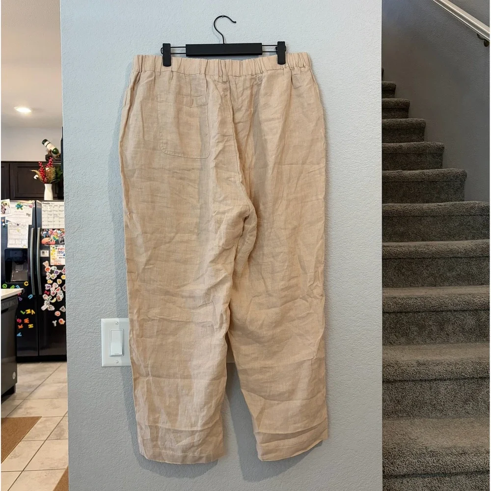 Quince European Linen Wide Leg Pants Driftwood Beige Elastic Waist XL